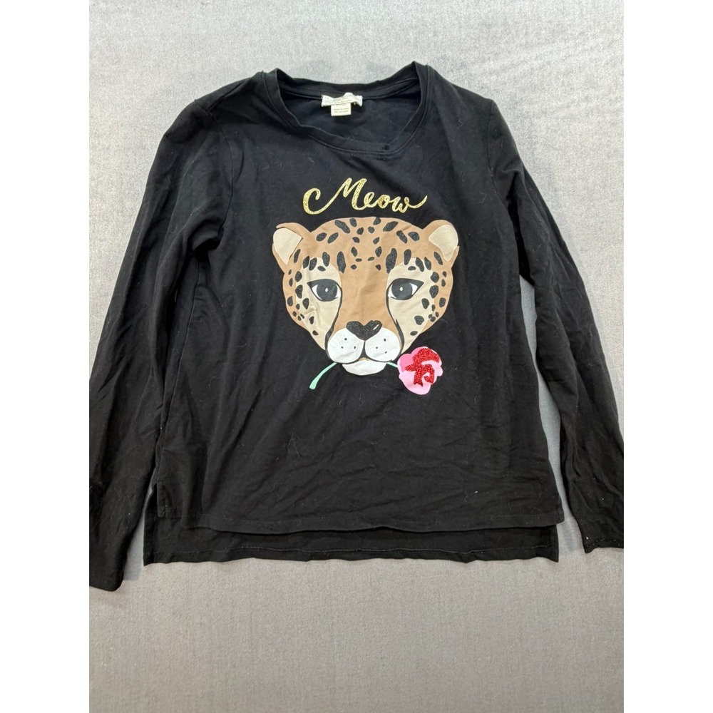 Kate Spade New York Youth Long Sleeve Shirt Black Size 12Y Medium Kids Leopard